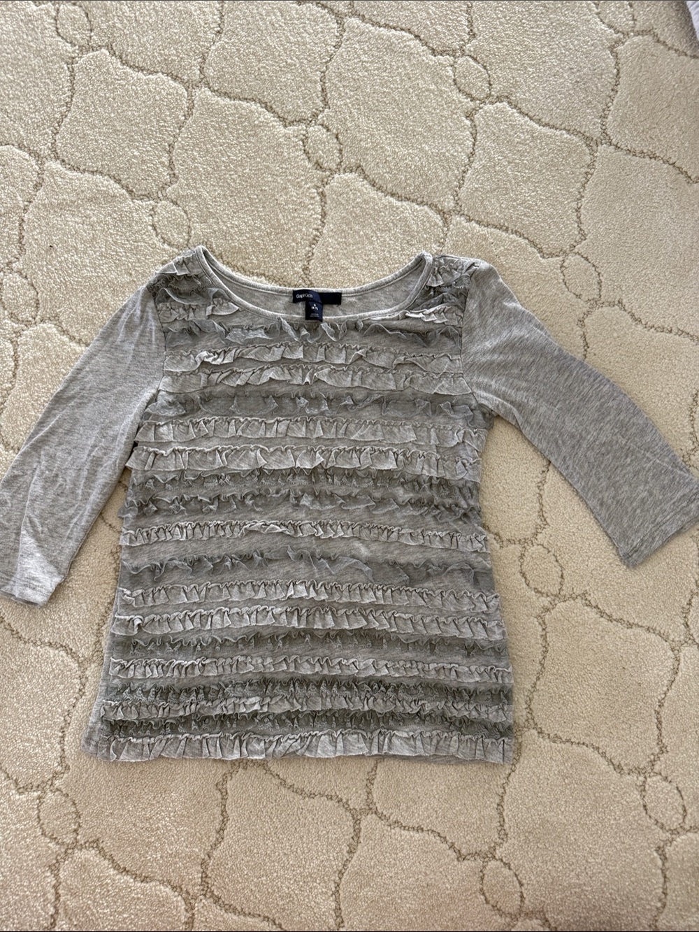 Gap Kids Light Gray Ruffle Front 3/4 Sleeve Tee